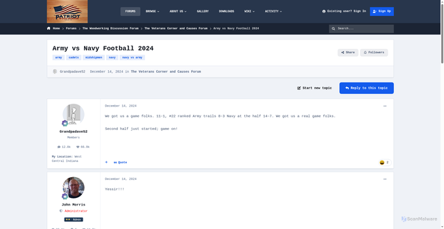 Security scan screenshot of https://thepatriotwoodworker.com/forums/topic/41143-army-vs-navy-football-2024/
