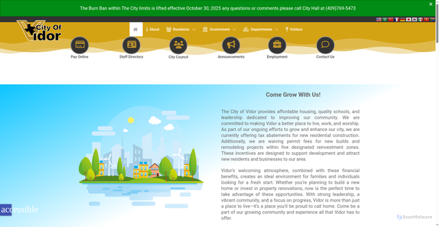 Security scan screenshot of https://cityofvidor.gov/