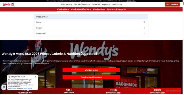 Security scan screenshot of https://thewendyzmenu.com/