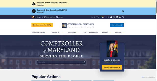 Security scan screenshot of https://www.marylandcomptroller.gov/