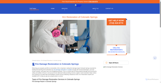 Security scan screenshot of https://www.911restorationcoloradosprings.com/fire-smoke-damage-restoration/
