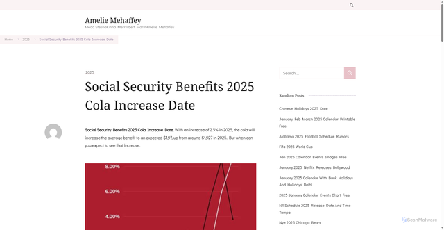 Security scan screenshot of https://ameliemehaffeyl.pages.dev/oggtd-social-security-benefits-2025-cola-increase-date-mgrcl/