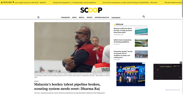 Security scan screenshot of https://www.scoop.my/sports/289498/malaysias-hockey-talent-pipeline-broken-scouting-system-needs-reset-dharma-raj/