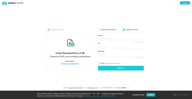 Security scan screenshot of https://transfer.pcloud.com/it/