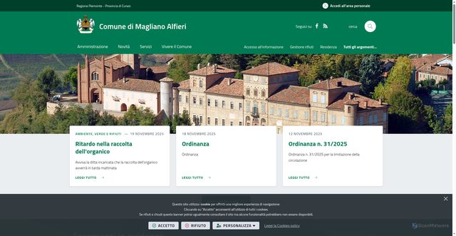 Security scan screenshot of https://www.comune.maglianoalfieri.cn.it/it-it/home