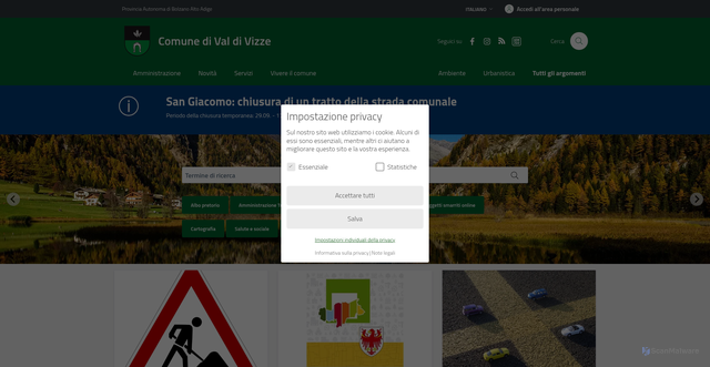 Security scan screenshot of https://www.comune.valdivizze.bz.it/it