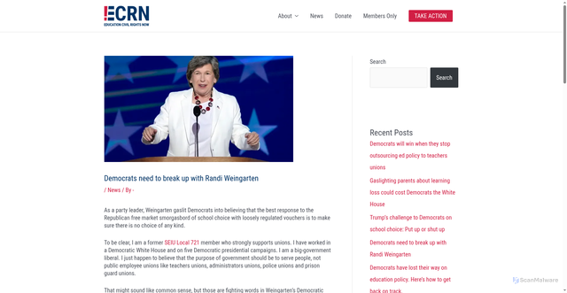 Security scan screenshot of https://edcivilrightsnow.org/weingartens-resignation-a-turning-point-for-democrats/