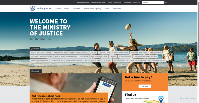 Security scan screenshot of https://www.justice.govt.nz/
