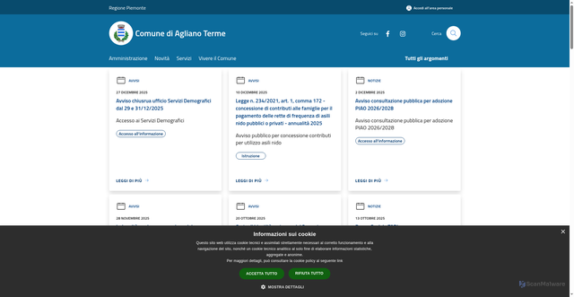 Security scan screenshot of https://www.comune.aglianoterme.at.it/it