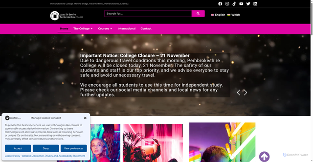 Security scan screenshot of https://www.pembrokeshire.ac.uk/