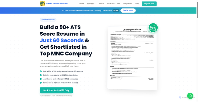 Security scan screenshot of https://mishragrowthsolution.com/