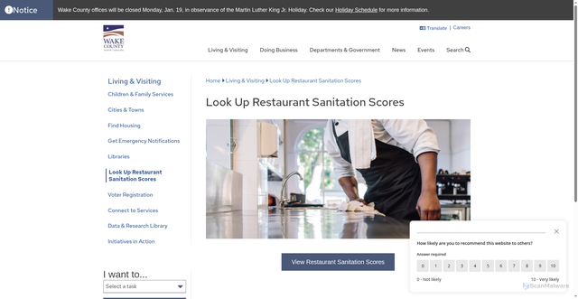 Security scan screenshot of https://www.wake.gov/living-visiting/look-restaurant-sanitation-scores