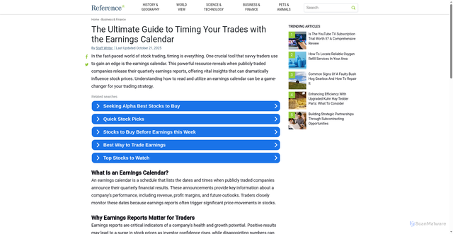 Security scan screenshot of https://www.reference.com/business-finance/ultimate-guide-timing-trades-earnings-calendar