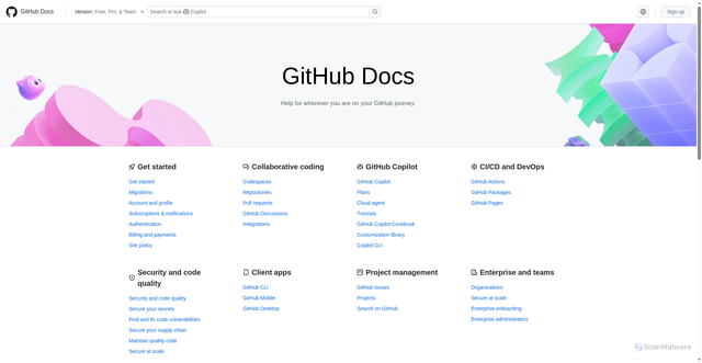 Security scan screenshot of https://docs.github.com
