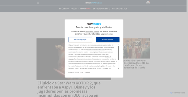 Security scan screenshot of https://hobbyconsolas.com