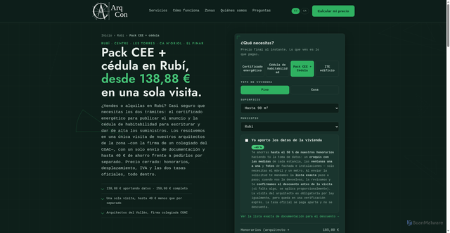 Security scan screenshot of https://arqcon-web.pages.dev/pack-cee-cedula-rubi/