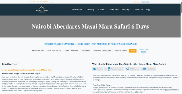 Security scan screenshot of https://apexlineexpeditions.com/nairobi-safari-aberdares-masai-mara/