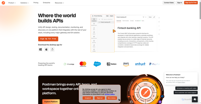 Security scan screenshot of https://pages.getpostman.com