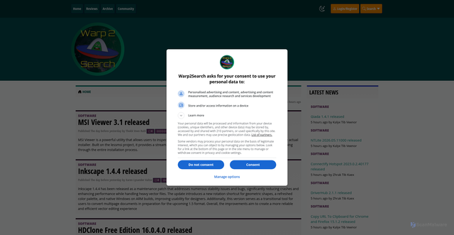 Security scan screenshot of https://warp2search.net