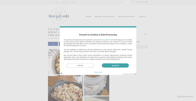 Security scan screenshot of https://www.thisgalcooks.com/110-easy-dinner-ideas-that-taste-great-easy-dinner-recipes-you-can-do-at-home/