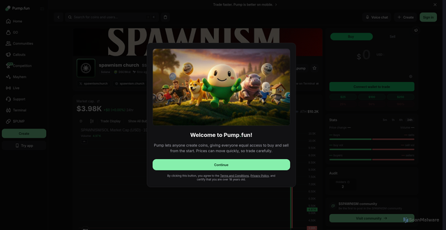 Security scan screenshot of https://pump.fun/coin/7HheHAhBDPfYQVMgiDxBqWKgP89s5M18LgqGc1kdpump