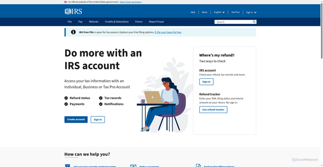 Security scan screenshot of https://irs.gov