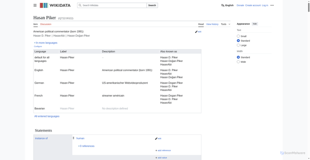 Security scan screenshot of https://www.wikidata.org/wiki/Q72219322