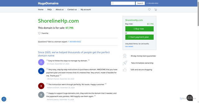 Security scan screenshot of https://www.hugedomains.com/domain_profile.cfm?d=shorelinehp.com