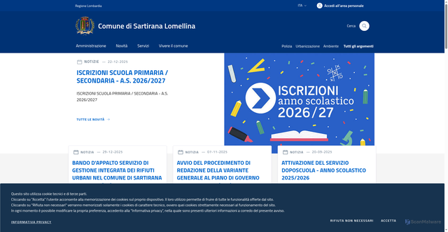 Security scan screenshot of https://www.comune.sartiranalomellina.pv.it/