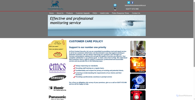 Security scan screenshot of https://firstcontactsecurityltd.co.uk/customer-care.html