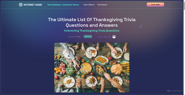 Security scan screenshot of https://internet.game/blog/the-ultimate-list-of-thanksgiving-trivia-questions-and-answers