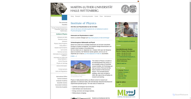 Security scan screenshot of https://www.physik.uni-halle.de