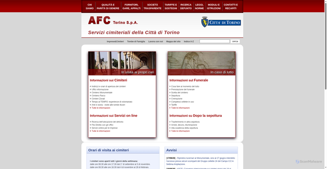 Security scan screenshot of https://www.cimiteritorino.it