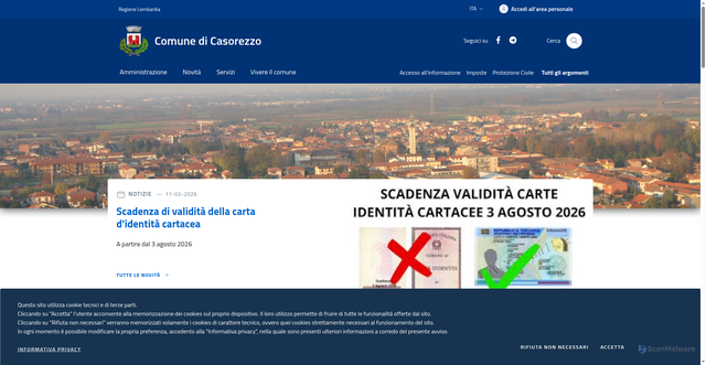 Security scan screenshot of https://www.comune.casorezzo.mi.it