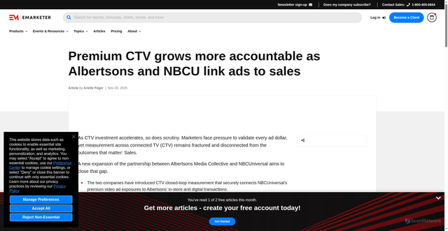 Security scan screenshot of https://www.emarketer.com/content/premium-ctv-grows-more-accountable-albertsons-nbcu-link-ads-sales