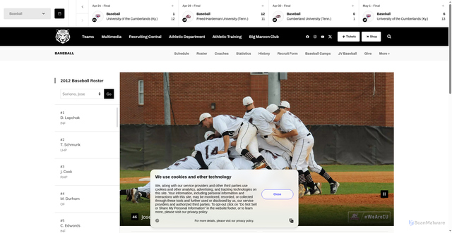 Security scan screenshot of https://campbellsvilletigers.com/sports/baseball/roster/jose-soriano/4823