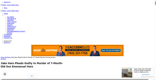 Security scan screenshot of https://www.vvng.com/jake-haro-pleads-guilty-to-murder-of-7-month-old-son-emmanuel-haro/