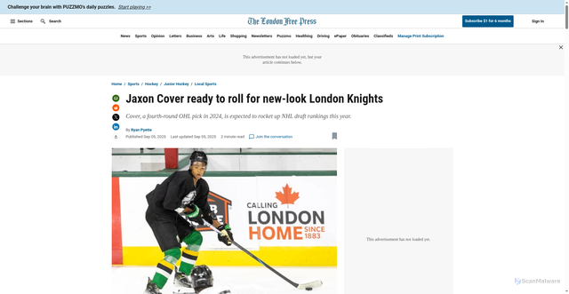 Security scan screenshot of https://lfpress.com/sports/hockey/junior-hockey/jaxon-cover-ready-to-roll-for-new-look-london-knights