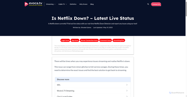 Security scan screenshot of https://evoca.tv/netflix/down-status/