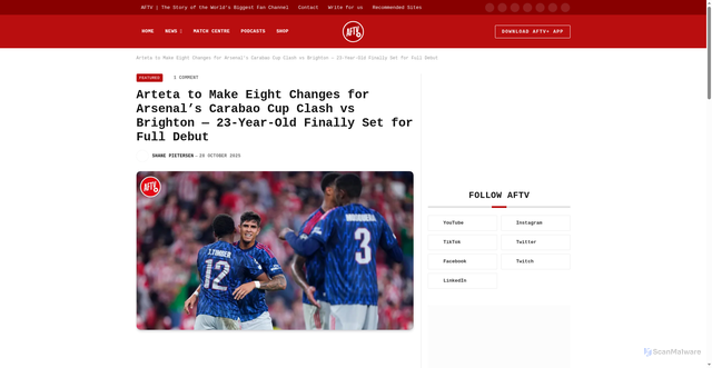 Security scan screenshot of https://aftv.co.uk/featured/arteta-to-make-eight-changes-for-arsenals-carabao-cup-clash-vs-brighton-23-year-old-finally-set-for-full-debut/