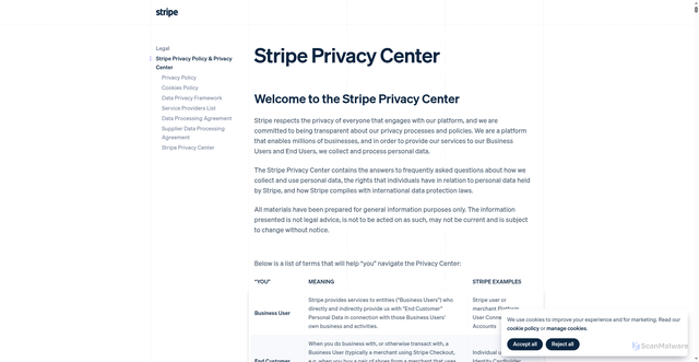 Security scan screenshot of https://m.stripe.com/