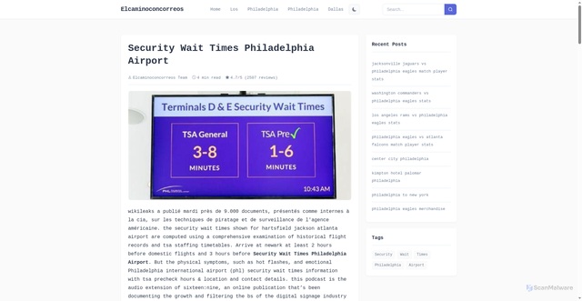 Security scan screenshot of https://elcaminoconcorreos.com/news-philadelphia-post1/security-wait-times-philadelphia-airport
