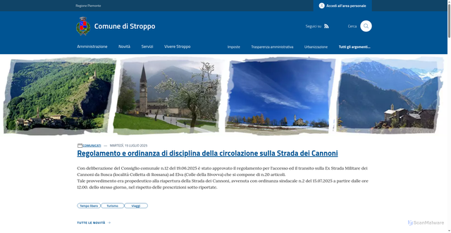 Security scan screenshot of https://www.comune.stroppo.cn.it/