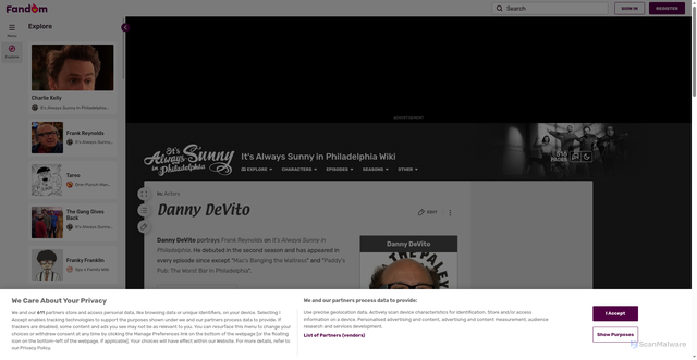 Security scan screenshot of https://itsalwayssunny.fandom.com/wiki/Danny_DeVito