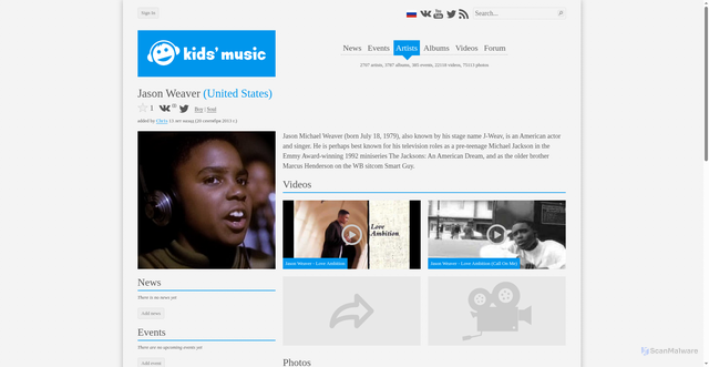 Security scan screenshot of https://en.kidsmusic.info/artists/jason-weaver