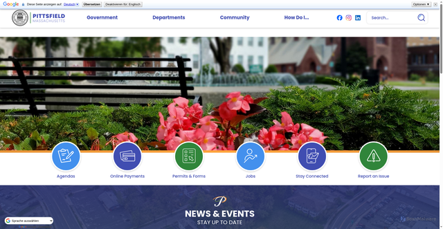 Security scan screenshot of https://www.pittsfieldma.gov/