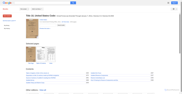 Security scan screenshot of https://books.google.com/books/about/Title_10_United_States_Code.html?id=xWNqTKaagbUC