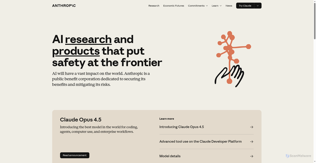 Security scan screenshot of https://anthropic.com/