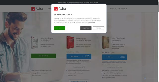 Security scan screenshot of https://avira.com