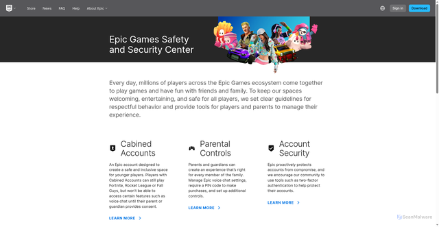 Security scan screenshot of https://safety.epicgames.com/